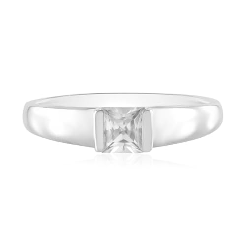Cavill Zirkonring Damen 0,45 Karat Quadratischer Prinzess-Schliff 925 Sterlingsilber Platin-Finish Moderner Silberring Eleganz aus Kambodscha Größe 17-21 von Cavill