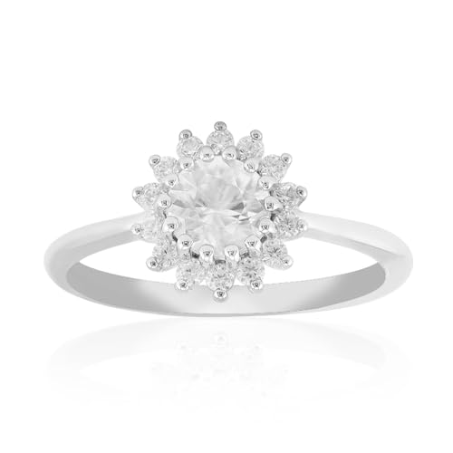 Cavill Zirkonring Silber Damen mit 1,186 ct kambodschanischem Zirkon, 925er Sterlingsilber platiert, eleganter Halo-Ring mit rundem Schliff, moderner Glanz, Größen 17-20 von Cavill