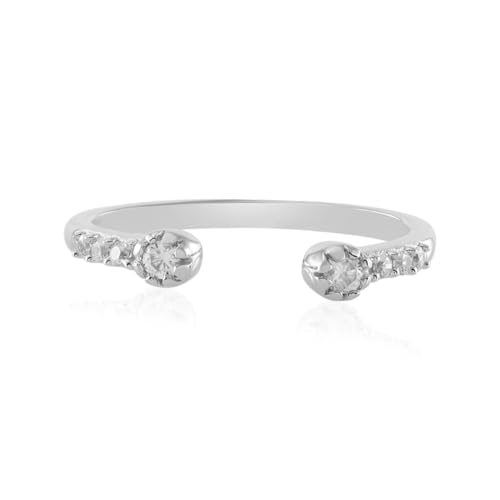 Cavill moderner eleganter Zirkonring aus 925 Sterlingsilber, platinierter Damenring mit 0,227 ct funkelnden Brillantschliff und Rundschliff Zirkon, offenes Design, Größen 17-20, silberfarben von Cavill