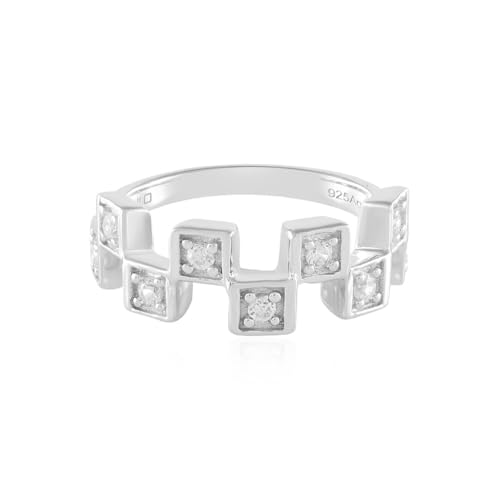 Cavill Zirkonring Damen Ring 925 Sterling Silber mit 9 funkelnden Rundschliff Zirkonen 0,297 ct modernes geometrisches Design silberner Schmuck für Alltag und besondere Anlässe von Cavill