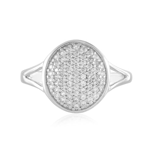 Cavill Zirkonring aus 925 Sterling Silber mit 66 funkelnden kambodschanischen Zirkonen, rund geschliffen, eleganter ovaler Damenring, modernes Design, silberfarben, 0,423 ct von Cavill