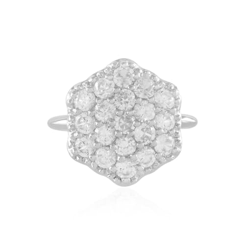 Cavill eleganter Zirkon Ring aus 925er Sterling Silber Platin, 19 funkelnde Zirkone aus Kambodscha 2,762 ct runder Brillantschliff, florales sechseckiges Design, silberfarben von Cavill