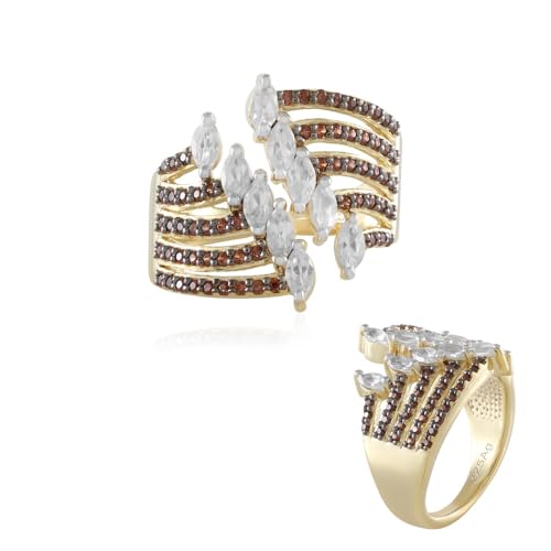 Cavill Zirkonring vergoldet aus 925 Sterling Silber, 1,692 Karat Champagner & Marquise Zirkone, eleganter wendiger Damenring aus Kambodscha, Größe 19-20 von Cavill