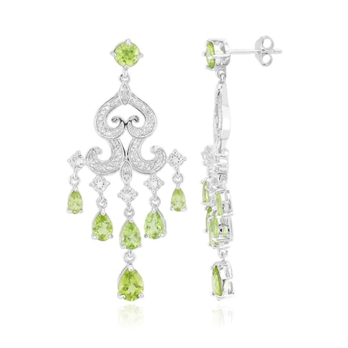 Cavill burmesischer Peridot Silberohrringe, 7,003 ct Tropfenschliff Edelsteine aus Myanmar, 925 Sterling Silber, eleganter Kronleuchter-Stil, grün-weiß, 52mm Länge von Cavill