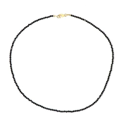 Cavill elegante Silberkette mit 30,229 ct schwarzem Spinell, facettierte Rundperlen, vergoldet 925er Sterlingsilber, 45 cm, moderner Stil, Damen Schmuck von Cavill