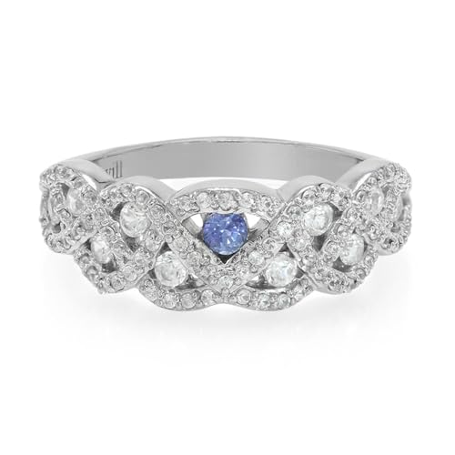 Cavill Ring Silber 925 mit Kanchanaburi Saphir 0,11 ct und funkelnden Zirkonen, Sterlingsilber platiniert, elegantes asymmetrisches Design, Herzform, Blau von Cavill