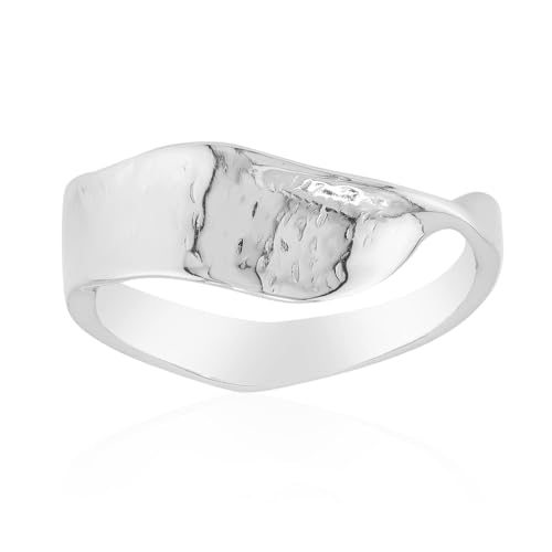 Cavill eleganter Silberring aus 925er Sterlingsilber mit strukturierter, organischer Oberflächenstruktur, moderner Design-Ring für Damen und Herren, vielseitig und glänzend von Cavill