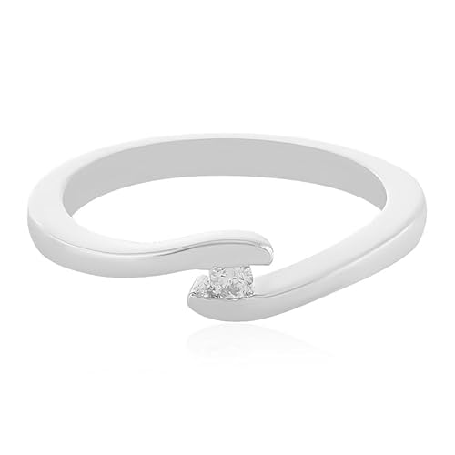 Cavill moderner 925er Sterling Silberring mit 0,03 ct H I2 Diamant, runder Brillantschliff, minimalistisches Design, eleganter silberner Damenring, zart und vielseitig von Cavill