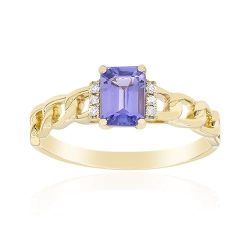 Cavill moderner Tansanit Ring 0,91 ct Oktagon Smaragdschliff mit 6 Brillanten 0,04 ct in 14K Gelbgold - eleganter lila Edelstein Schmuck, zeitloses Design, exklusiver Damenring von Cavill