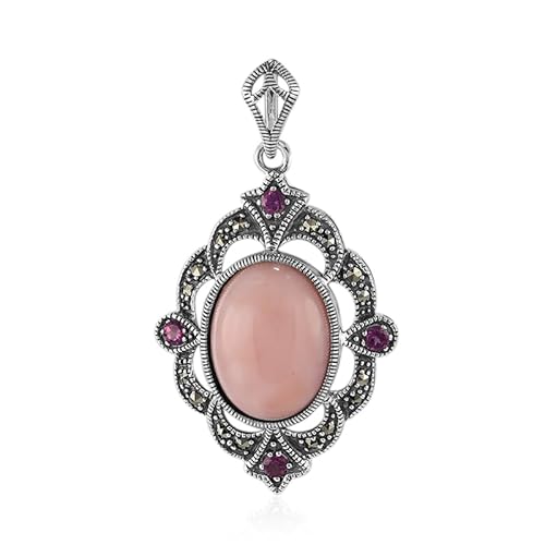 Eleganter Rosa Opal Anhänger aus 925er Sterlingsilber mit Rhodolith und Markasit - 7,52 Karat Peruanischer Opal Schmuck für Damen - Zeitloser Silberanhänger für formelle Anlässe und Freizeitoutfits Eleganter Rosa Opal Anhänger aus 925er Sterlingsilber mit Rhodolith und Markasit - 7,52 Karat Peruanischer Opal Schmuck für Damen - Zeitloser Silberanhänger für formelle Anlässe und Freizeitoutfits von Cavill