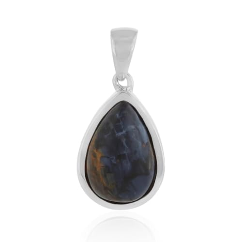 Cavill Pietersit Anhänger 925 Sterling Silber, 5,42ct Tropfenförmiger blauer & goldener Cabochon Edelstein, eleganter moderner Schmuck aus Namibia, 25x12mm von Cavill