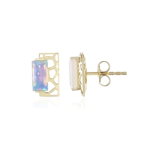Ornaments by de Melo AAA-Welo Opal Ohrringe Gold – Baguetteschliff, 9K Gelbgold, äthiopische Opale, moderne ovale opal ohrringe gold, elegante aaa opal ohrstecker von Cavill