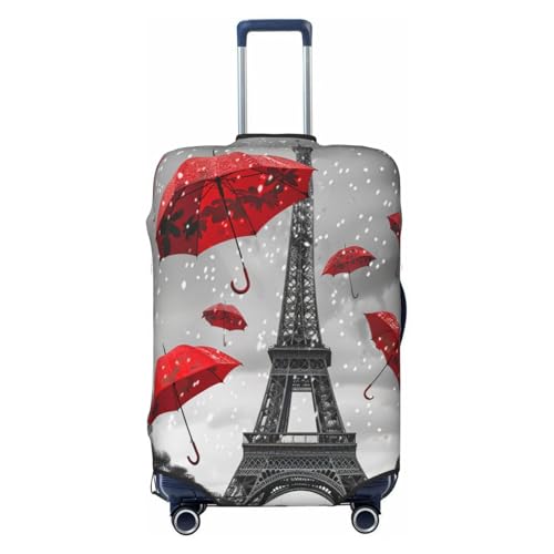 Cavizow Paris Eiffelturm roter Regenschirm-Reisegepäck-Abdeckung, elastische Kofferbezüge, waschbar, kratzfest, Gepäckhüllen, S-XL, Mehrfarbig, M (Fits 22-24 in Luggage) von Cavizow