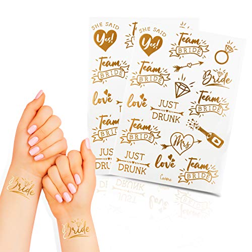 Cavore – 32 JGA Tattoos in Gold metallic – Team Bride – Deko Accessoires für Junggesellinnenabschied und Hochzeit von Cavore