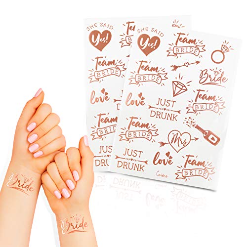 Cavore – 32 JGA Tattoos in Rosegold metallic – Team Bride – Deko Accessoires für Junggesellinnenabschied und Hochzeit von Cavore