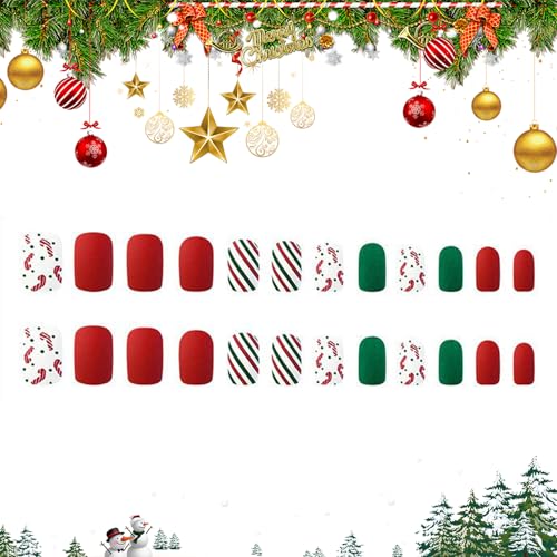 24 Stück Weihnachten Falsche Nägel Kurze Press on Nails Acryl Fingernägel Zum Aufkleben Weihnachten Press on Nails Kurz Kunstnägel Fake Nails für Frauen Mädchen von CavspkArt