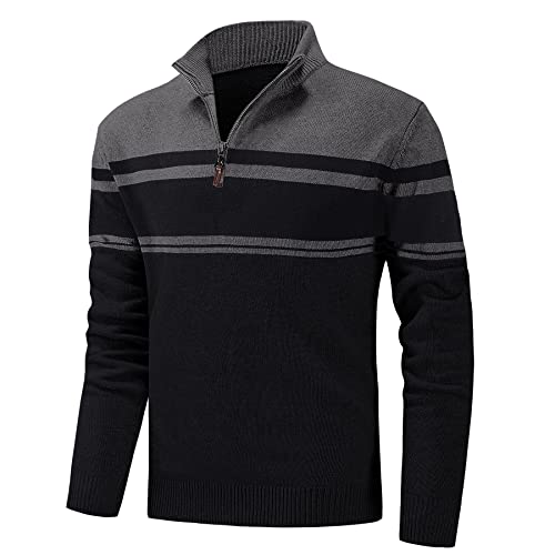 Cavva Half Zip Pullover Herren Baumwolle Strickpullover mit reißverschluss Rollkragen Sweater Schwarz mit Dunkelgrau S Cavva Half Zip Pullover Herren Baumwolle Strickpullover mit reißverschluss Rollkragen Sweater Schwarz mit Dunkelgrau S von Cavva