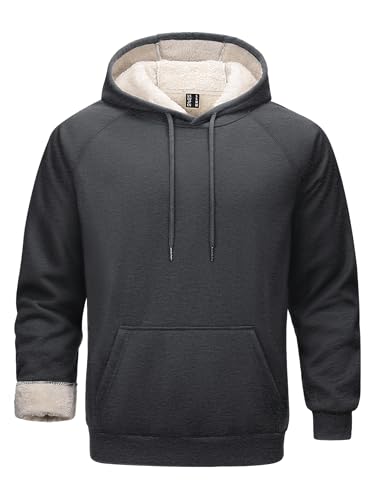 Cavva Herren Kapuzenpullover Sweatshirt mit Kapuze Teddy Hoodie Baumwolle Thermopullover Langarm Hooded Fitness Dunkelgrau L von Cavva