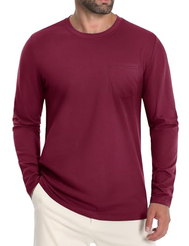 Cavva Herren Langarmshirt Baumwolle Longsleeve T-Shirt Herbst Funktionsshirt Atmungsaktiv Herren T Shirt Weinrot XL von Cavva
