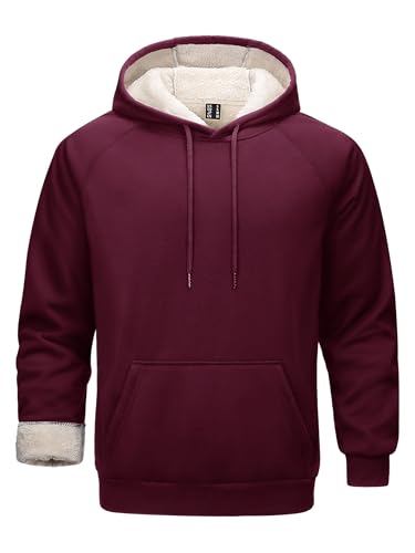 Cavva Hoodie Herren Pullover Winter Kapuzenpullover Sweatshirt Langarm Fleece Pullover Herren Warm Sherpa Hoodie Weinrot M von Cavva