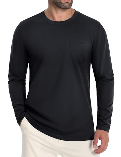 Cavva Langarmshirts für Herren Schwarz Langarm Baumwolle Basic Rundhals mit Taschen Longsleeve Herren Sport Shirt 3XL von Cavva