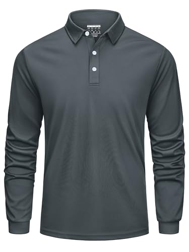 Cavva Poloshirt Herren Langarm Atmungsaktiv Arbeit Poloshirt Button Down Polohemd Golf Frühling Casual Polo Hemd Dunkelgrau L von Cavva