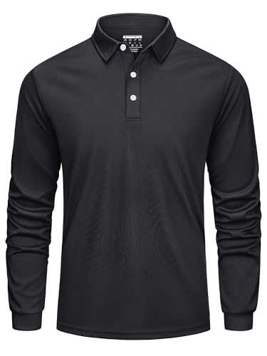 Cavva Poloshirt Herren Langarm Golf Polo Shirt Leicht Polyester Funktionsshirt Langarm Sportshirt T Shirt Herren Schwarz XL von Cavva