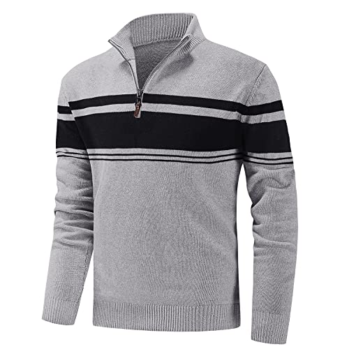 Cavva Pullover Herren Gestreift mit 1/4 Reißverschluss Stehkragen Baumwolle Zopfmuster Langarm Warm Sweater Hellgrau XL Cavva Pullover Herren Gestreift mit 1/4 Reißverschluss Stehkragen Baumwolle Zopfmuster Langarm Warm Sweater Hellgrau XL von Cavva