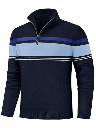 Cavva Pullover für Herren 1/4 Zip Strick Rollkragenpullover Herren Baumwolle arbeitspullover ohne Kapuze Dunkelblau L von Cavva
