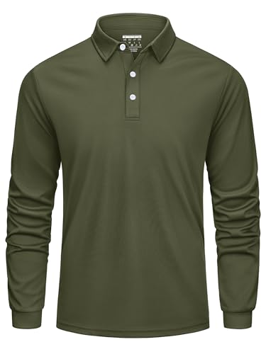 Cavva Sport Poloshirt Herren Langarm Golf Shirt Longsleeve Polohemd Leicht Tennis Shirt Bügelfrei Funktionsshirt Armeegrün M von Cavva