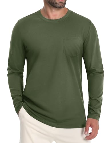 Cavva T-Shirts für Herren Baumwolle Langarmshirt Longsleeve Rundhals Herren Oberteile Sweatshirt Männer Armeegrün 2XL von Cavva
