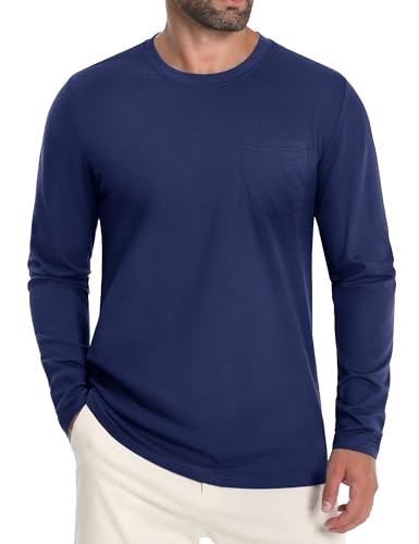 Cavva Tshirt Herren Baumwolle Langarmshirt Funktionsshirt Herren Langarm Rundhals Casual T-Shirt Dunkelblau M von Cavva