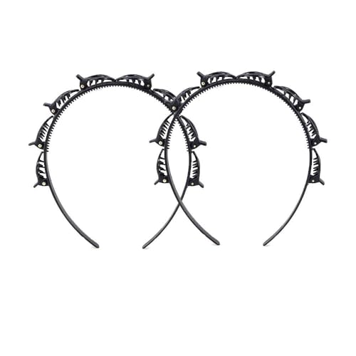 2 Stück schwarze Doppel-Pony-Frisuren-Haarnadel mit 8 kleinen Clips – Frauen doppellagiges gedrehtes Haarband Haarschmuck von Cawhui