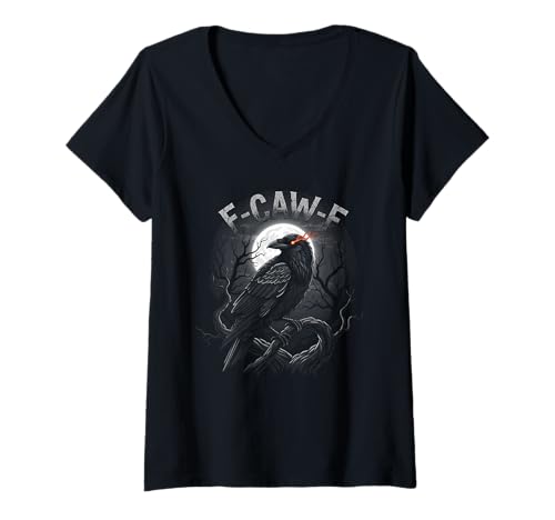 Damen F-CAW-F Rabenliebhaber, Halloween, lustiges Krähenvogel-Design T-Shirt mit V-Ausschnitt Damen F-CAW-F Rabenliebhaber, Halloween, lustiges Krähenvogel-Design T-Shirt mit V-Ausschnitt von Cawing Raven Night Sky Apparel for Nature Lovers