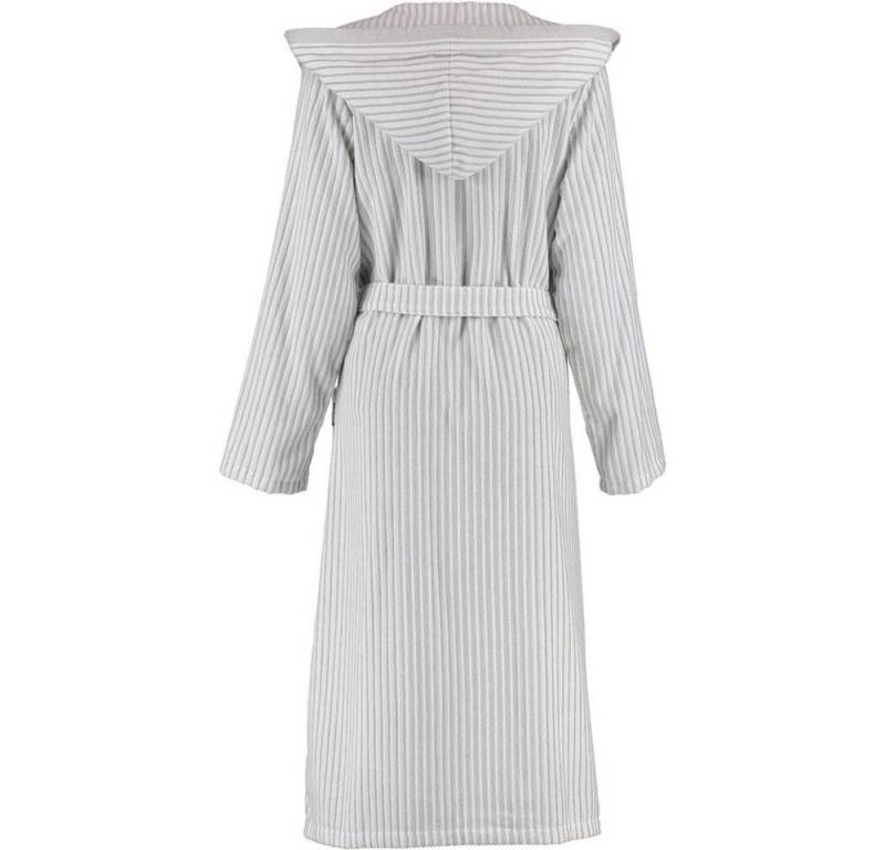 Cawö Home Bademantel Damen Bademantel Kapuze gestreift in Silber/Weiß Größe 38, Extraleichte Velours-Qualität, Kapuze und Bindegürtel, Bindegürtel von Cawö Home