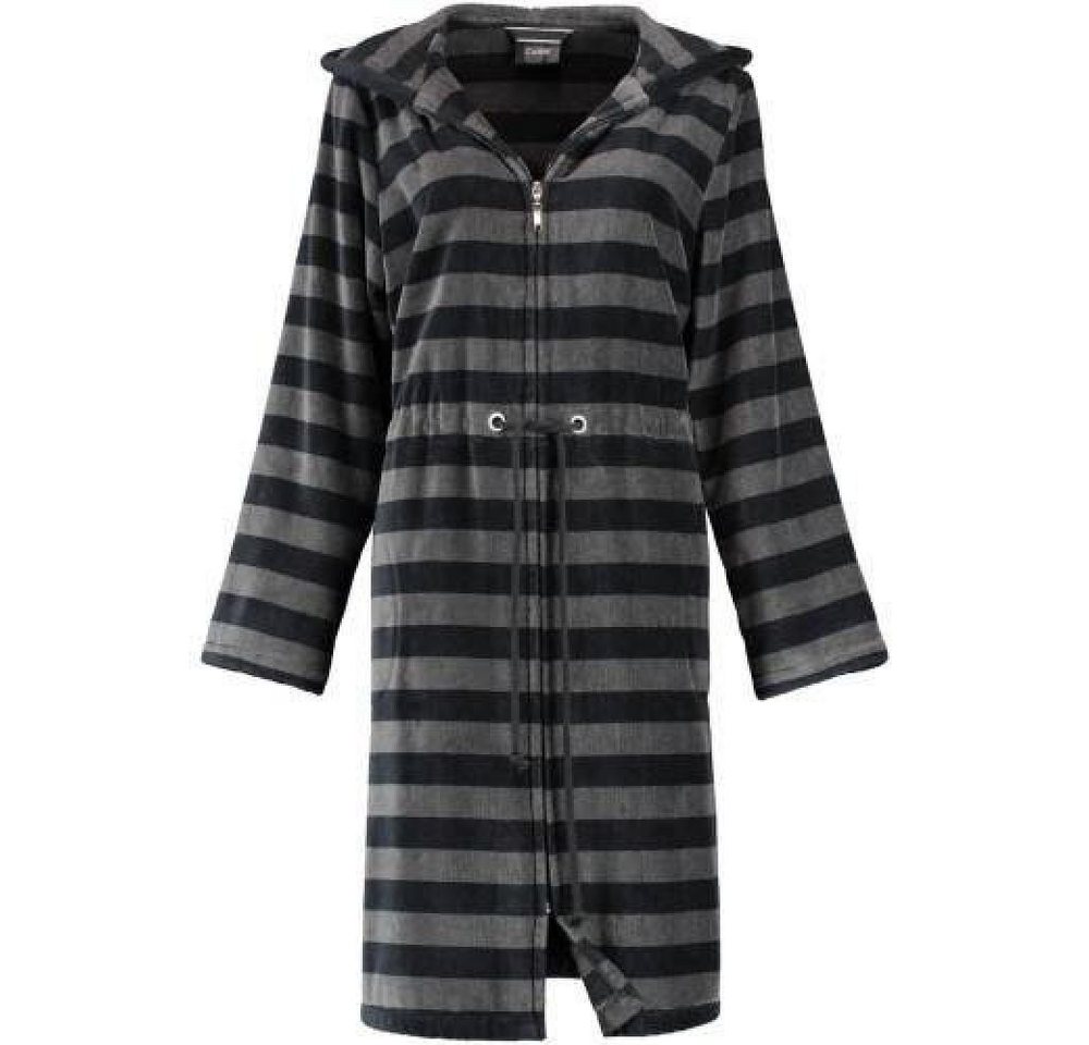 Cawö Home Bademantel Damen Bademantel Kurzmantel mit Reißverschluss und Kapuze Streifen 21, Flauschige Walkvelours-Qualität, Reißverschluss und kapuze, Reißverschluss von Cawö Home
