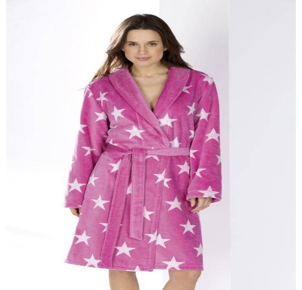Cawö Home Bademantel Damen Bademantel Schalkragen Sternemuster in Pink Größe 44, Velour, Schalkragen und Bindegürtel, Bindegürtel von Cawö Home