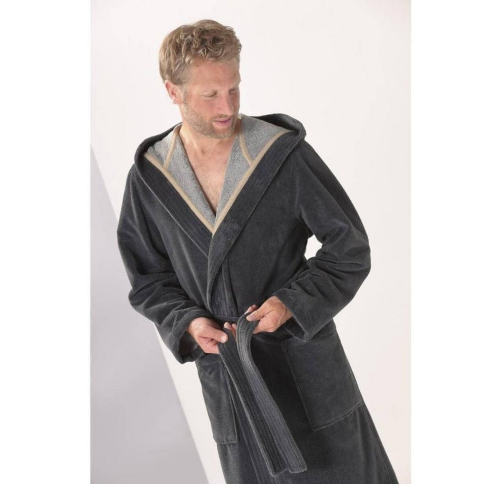 Cawö Home Bademantel Herren Bademantel Kapuze 831 Doubleface in Stone Größe 48 von Cawö, gerade, Frottier, Kapuze, zwei aufgesetzte Außentaschen, Bindegürtel von Cawö Home