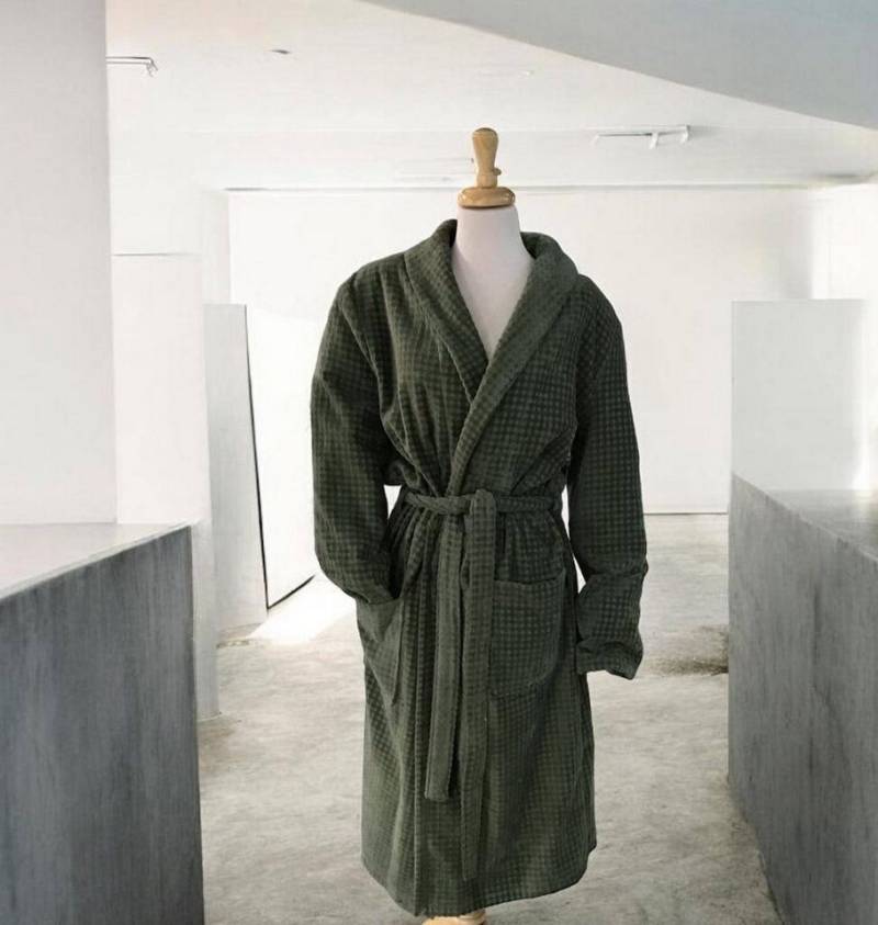 Cawö Home Bademantel Herren Bademantel von Cawö 6508 Farbe Grün Größe 48, Baumwolle, mit Schlakragen, Mit Bindegürtel von Cawö Home