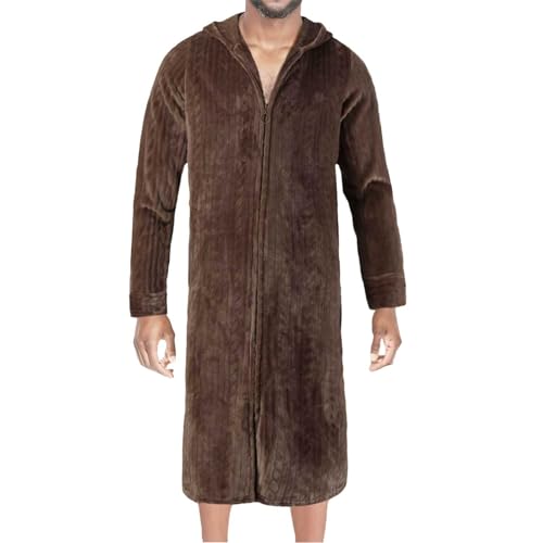 Bademantel Herren mit Kapuze Morgenmantel mit Reißverschluss Hohe Qualität Saunamantel Superweicher Fleece-Bademantel Kuschelige Schalkragen Bademantel Herbst Winter Bequemen Lose Bademantel von Caxndycing