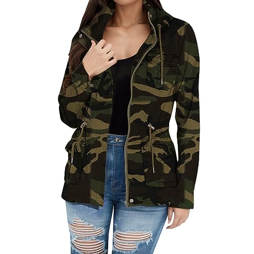 Camo Jacke Damen Langarm Tarnjacke mit Button Ripped Tarnung Mäntel Herbst Winter Beiläufig Straße Camouflage Jacke Casual Jackets mit Vielen Tasche von Caxndycing