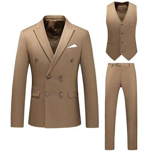 Caxndycing Anzüge Für Herren Anzug 3 Teilig Business Hochzeit Herrenanzug Knöpfe Smoking Set Jacke Weste und Hosen Smoking Set Slim Fit Blazer und Hosen mit Westen Sportliche Suits von Caxndycing
