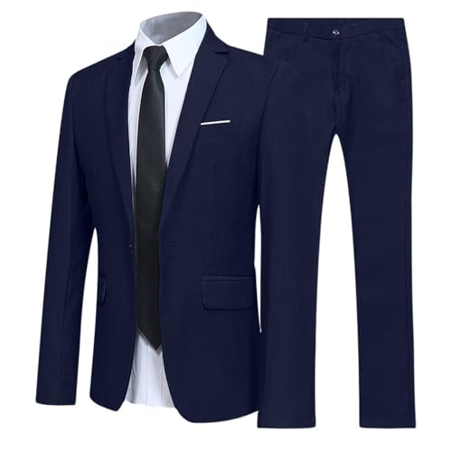 Caxndycing Anzug Herren 2 Stücke Slim Fit Business Suits Einfarbig Übergröße Hochzeitsanzug Basic Sommeranzug Komplett Sportlich Sakkos Anzughose Elegant Freizeitanzug von Caxndycing