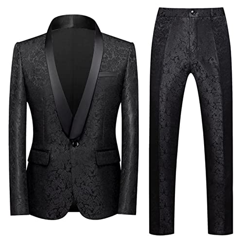 Caxndycing Anzug Herren Jacquard 2 Teilig Smoking Blumen EIN Knopf Slim Fit Anzüge Freizeit Jacken Hosen Set Business Hochzeit Party Herrenanzug Modische Männer Slim Fit Anzug von Caxndycing