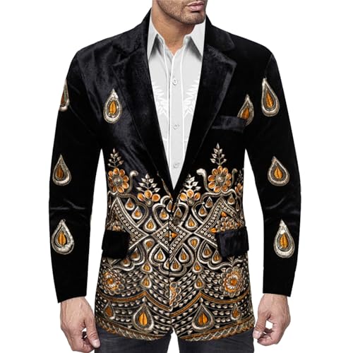 Caxndycing Anzugjacke Herren Samt Lässig Sakko mit Gold Stickerei Freizeit Glänzendes Ethnisch Blazer Slim Fit Smokingjacke mit Blumenmuster Freizeitanzug Comfort Fit Leicht Mantel Caxndycing Anzugjacke Herren Samt Lässig Sakko mit Gold Stickerei Freizeit Glänzendes Ethnisch Blazer Slim Fit Smokingjacke mit Blumenmuster Freizeitanzug Comfort Fit Leicht Mantel von Caxndycing