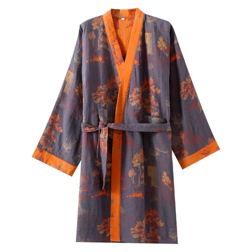 Caxndycing Bademantel Herren Kurz Japanisch Loose Robe Kurzarm Ohne Kapuze Kimono Baumwolle Leicht Morgenmantel Hautfreundlich Weich Saunamantel Hausmantel Dünn Cardigan von Caxndycing