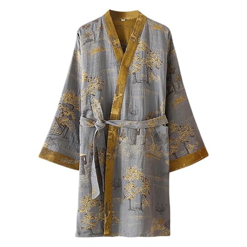 Caxndycing Bademantel Herren Kurz Japanisch Loose Robe Kurzarm Ohne Kapuze Kimono Baumwolle Leicht Morgenmantel Hautfreundlich Weich Saunamantel Hausmantel Dünn Cardigan von Caxndycing