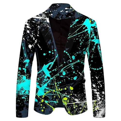 Caxndycing Blazer Herren Slim Fit Bunter Sakko Partei Sportlich Anzugjacke Bunt Bedruckt Business-Jacke Leicht Tailliert Jackett Mehrfarbig Übergangsjacke Karneval Freizeitjacke von Caxndycing