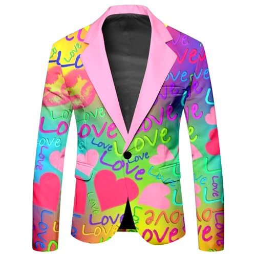 Caxndycing Blazer Herren Slim Fit Bunter Sakko Partei Sportlich Anzugjacke Bunt Bedruckt Business-Jacke Leicht Tailliert Jackett Mehrfarbig Übergangsjacke Karneval Freizeitjacke von Caxndycing