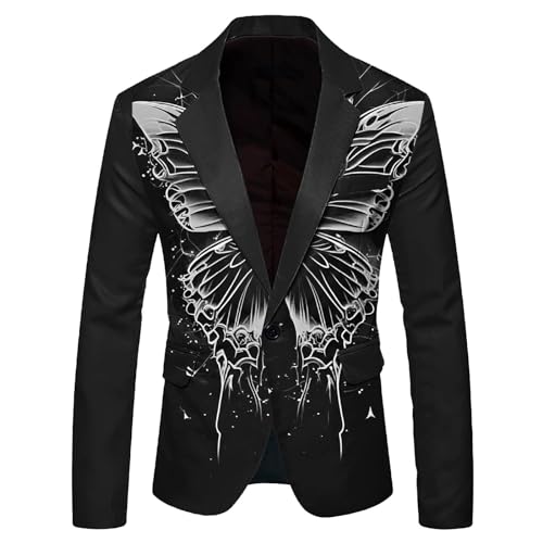 Caxndycing Blazer Herren Vintage Bedruckt Tuxedo Jacket Luxury Embroidered Suit Wedding Party Anzugjacke Printed Jacquard Sport Coat 2 Knöpfe Langarm Retro Sakko Business Leicht Freizeit Mantel von Caxndycing